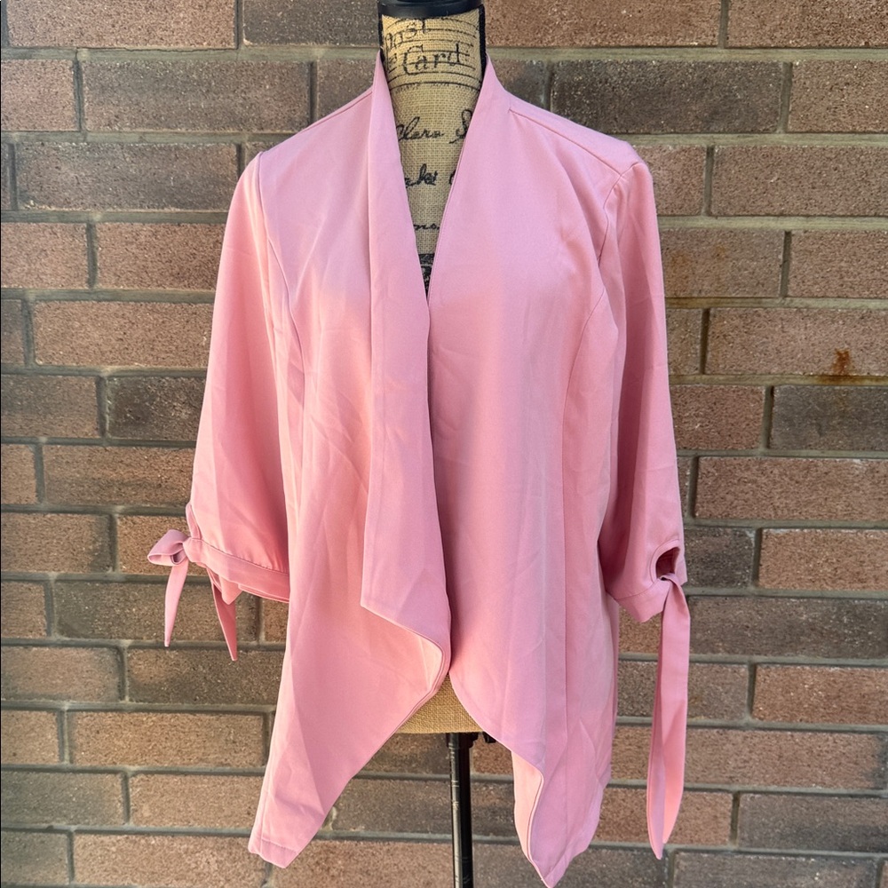 SHEIN Curve Dusty Pink Open Front Blazer with Tie Sleeves Size 0XL